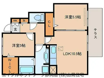 JR東海道本線 静岡駅 バス乗車時間：26分 唐瀬バス停で下車 徒歩3分 2階建 築12年(2LDK/1階)の間取り写真