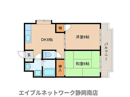 JR東海道本線 焼津駅 徒歩14分 4階建 築30年(2DK/4階)の間取り写真