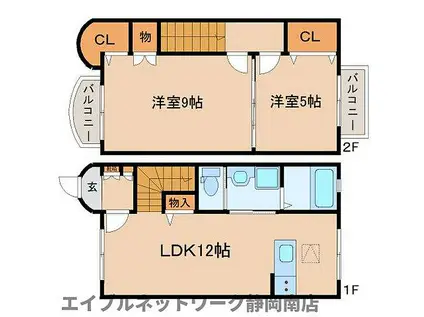 JR東海道本線 静岡駅 バス乗車時間：11分 中田4丁目バス停で下車 徒歩6分 2階建 築3年(2LDK)の間取り写真