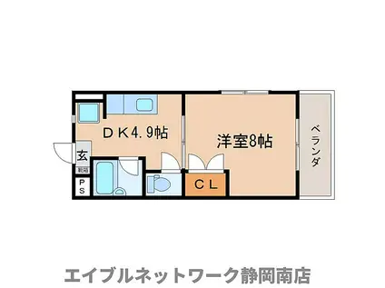 JR東海道本線 静岡駅 徒歩29分 3階建 築29年(1DK/3階)の間取り写真