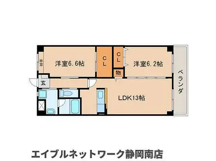 JR東海道本線 西焼津駅 徒歩16分 7階建 築15年(2LDK/4階)の間取り写真