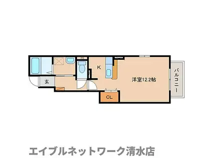 静岡鉄道静岡清水線 狐ケ崎駅 徒歩25分 2階建 築16年(1K/1階)の間取り写真