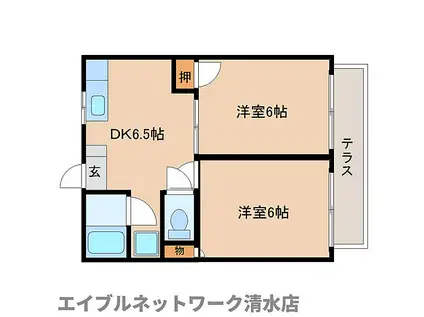 JR東海道本線 清水駅(静岡) バス乗車時間：13分 高橋中バス停で下車 徒歩2分 2階建 築37年(2DK/1階)の間取り写真