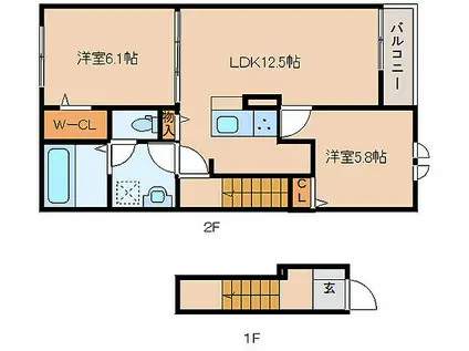 近鉄田原本線 但馬駅 徒歩7分 2階建 築1年(2LDK/2階)の間取り写真