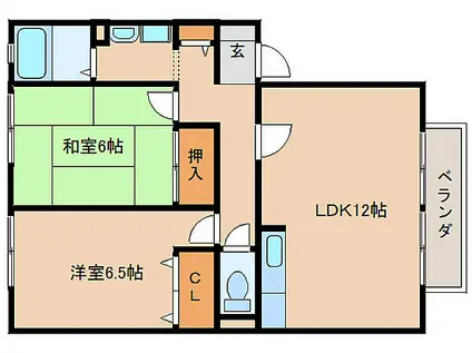 近鉄橿原線 結崎駅 徒歩8分 2階建 築22年(2LDK/1階)の間取り写真