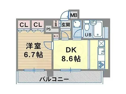 三宮ハウス(1LDK/10階)の間取り写真