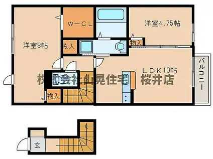 ドルチェヴィータ桜井(2LDK/2階)の間取り写真