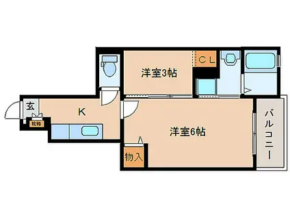 近鉄橿原線 九条駅(奈良) 徒歩9分 3階建 築12年(2K/1階)の間取り写真