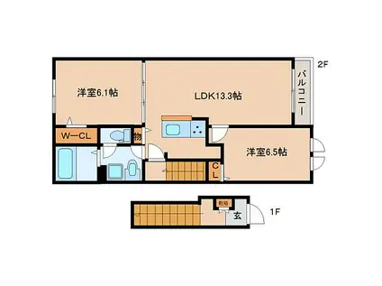 JR関西本線 大和小泉駅 徒歩16分 2階建 新築(2LDK/2階)の間取り写真