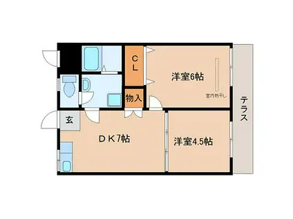 JR関西本線 郡山駅(奈良) 徒歩12分 2階建 築43年(2DK/1階)の間取り写真