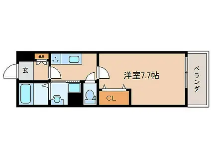 近鉄橿原線 近鉄郡山駅 徒歩5分 3階建 築2年(1K/2階)の間取り写真