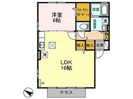 ドエル福島C棟(1LDK/1階)の間取り写真