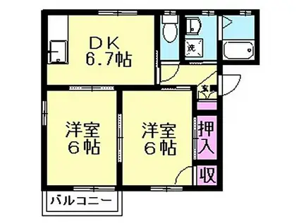 ショドゥ・ファミーユ(2DK/2階)の間取り写真