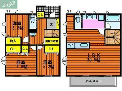 JR津山線 法界院駅 徒歩14分 2階建 築9年(3LDK)の間取り写真