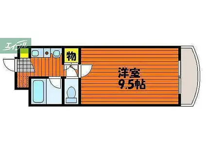 JR津山線 法界院駅 徒歩32分 4階建 築28年(1K/4階)の間取り写真