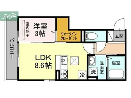 JR山陽本線 岡山駅 徒歩6分 3階建 築7年(1LDK/1階)の間取り写真