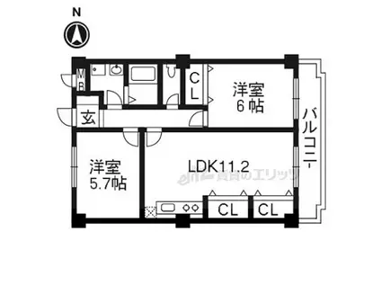 シャトー志水(2LDK/4階)の間取り写真