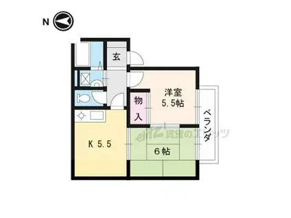 京都地下鉄東西線 石田駅(京都市営) 徒歩7分 2階建 築28年(2DK/1階)の間取り写真