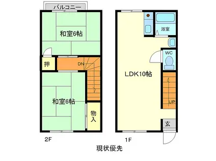 大阪モノレール本線 柴原阪大前駅 徒歩9分 2階建 築41年(2LDK/1階)の間取り写真