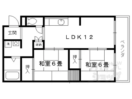 京都市営烏丸線 北山駅(京都) 徒歩34分 3階建 築46年(2LDK/1階)の間取り写真