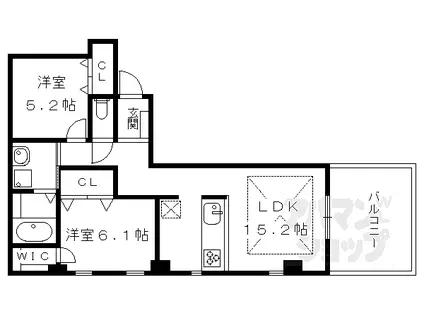 京都市営烏丸線 北大路駅 徒歩8分 4階建 築17年(2LDK/3階)の間取り写真