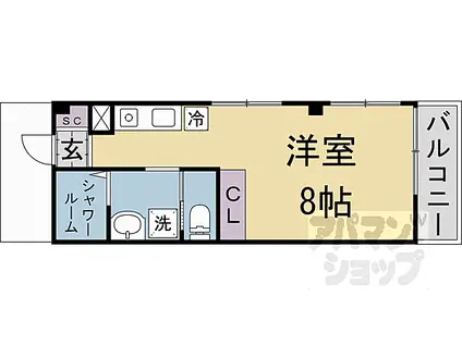 京阪本線 出町柳駅 徒歩9分 3階建 築45年(1K/2階)の間取り写真