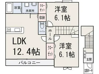 グランディールB(2LDK/2階)の間取り写真