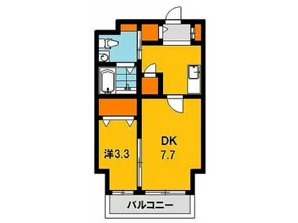 ゴールドライフマンション宇都宮(1DK/7階)の間取り写真