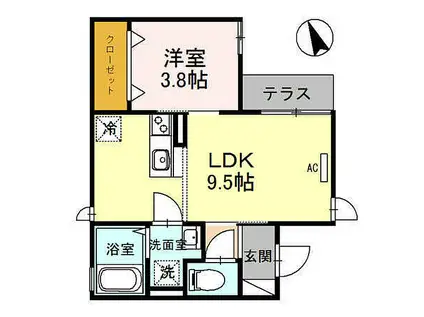 フェリオ鳴尾(1LDK/1階)の間取り写真