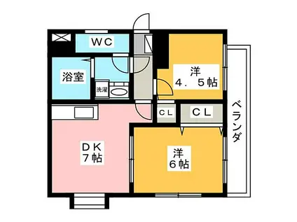 エルアモール(2DK/3階)の間取り写真