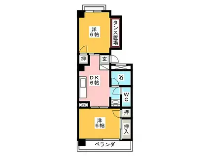 京田レジデンス(2DK/4階)の間取り写真