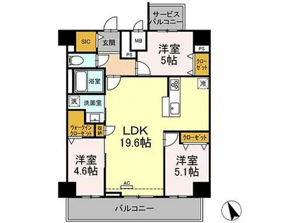 アーデルドルフ東山(3LDK/6階)の間取り写真