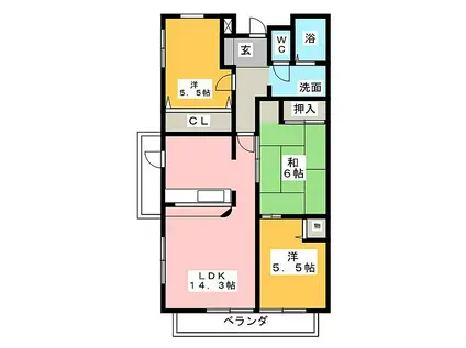 赤坂コーポ 西棟(3LDK/3階)の間取り写真