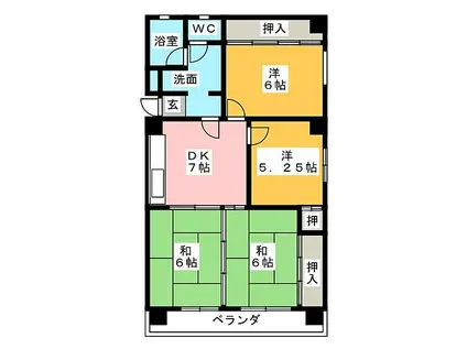 ハイツ東桜(4DK/6階)の間取り写真