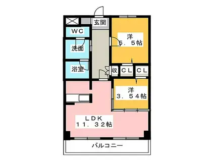 JR関西本線 春田駅 徒歩14分 3階建 築21年(2LDK/2階)の間取り写真