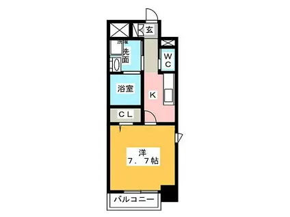 ブルームライフ八田駅前(1K/6階)の間取り写真