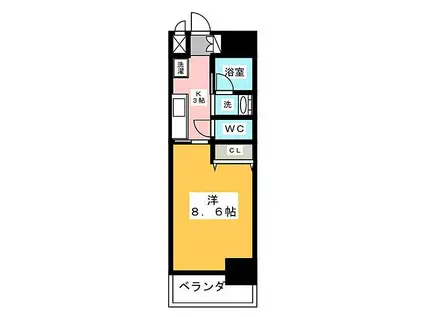 セレニティー名駅(1K/9階)の間取り写真