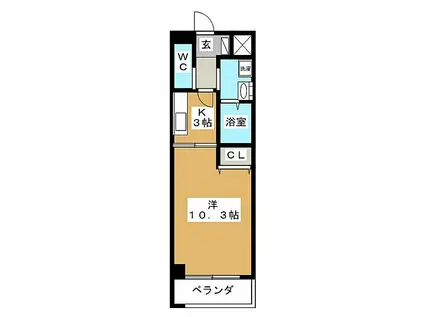 ドゥナーレ畑江通(1K/9階)の間取り写真
