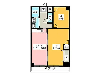 ケイツーホソノ(2LDK/9階)の間取り写真
