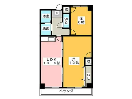 ケイツーホソノ(2LDK/6階)の間取り写真