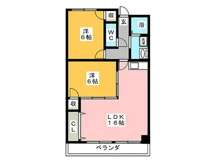 ケイツーホソノ(2LDK/8階)の間取り写真
