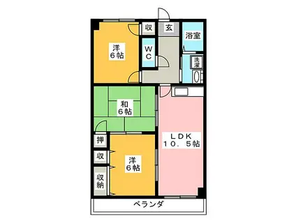 ケイツーホソノ(3LDK/9階)の間取り写真