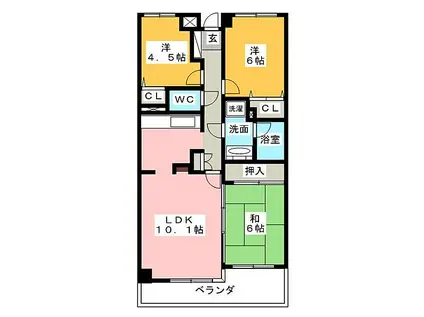 名古屋市営名城線 八事日赤駅 徒歩5分 7階建 築37年(3LDK/4階)の間取り写真