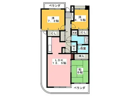名古屋市営名城線 八事日赤駅 徒歩5分 7階建 築37年(3LDK/5階)の間取り写真