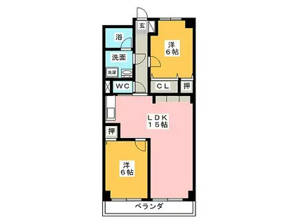 名鉄常滑線 柴田駅 徒歩12分 3階建 築27年(2LDK/2階)の間取り写真