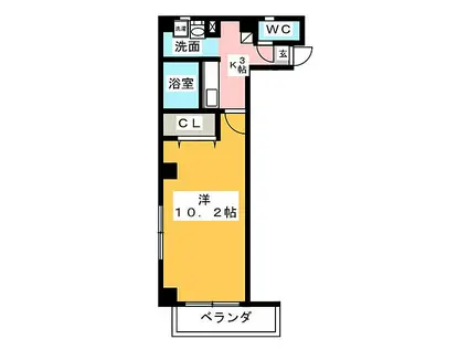 名古屋市営名城線 矢場町駅 徒歩6分 5階建 築17年(1K/2階)の間取り写真