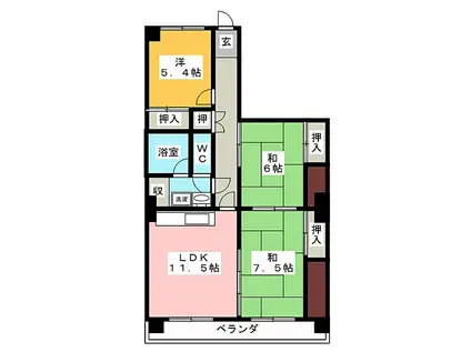 シャトー千代田(3DK/4階)の間取り写真