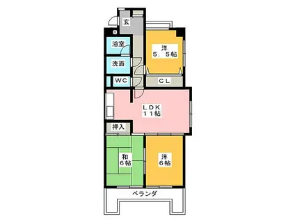 グランドハイリス上社(3LDK/3階)の間取り写真