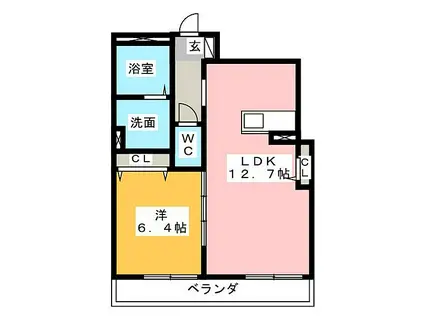 ベルモンターニュ(1LDK/1階)の間取り写真