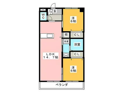 愛知県名古屋市港区 3階建 築6年(2LDK/1階)の間取り写真